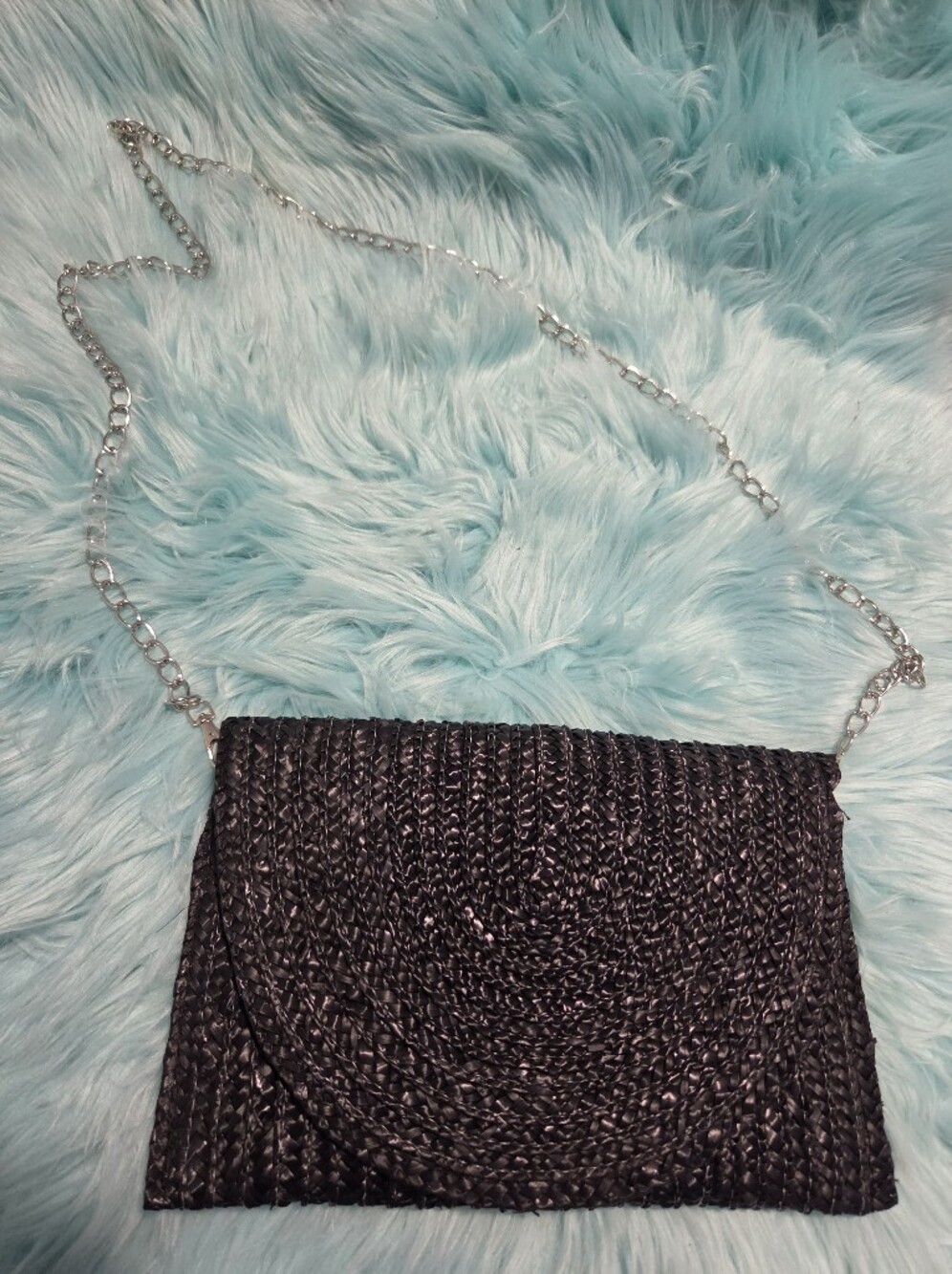 Charlotte Russe Black Woven Crossbody with Silver Chain